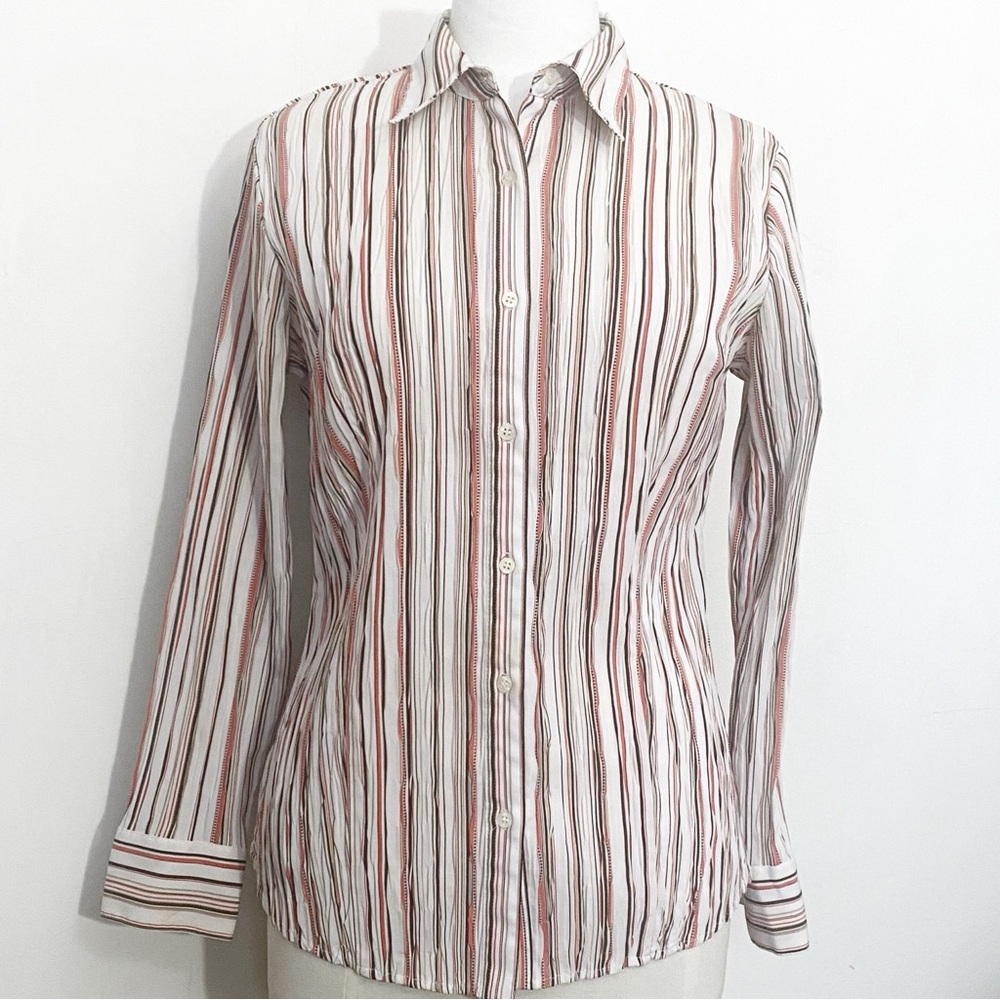 East 5th Multicolor Silky Feel Crinkle Stripe Button Up Blouse L